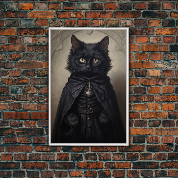 Cute Victorian Cat Portrait, Halloween Decor, Oil Painting Of A Gothic Victorian Cat, Halloween Wall Art, Framed Canvas Print