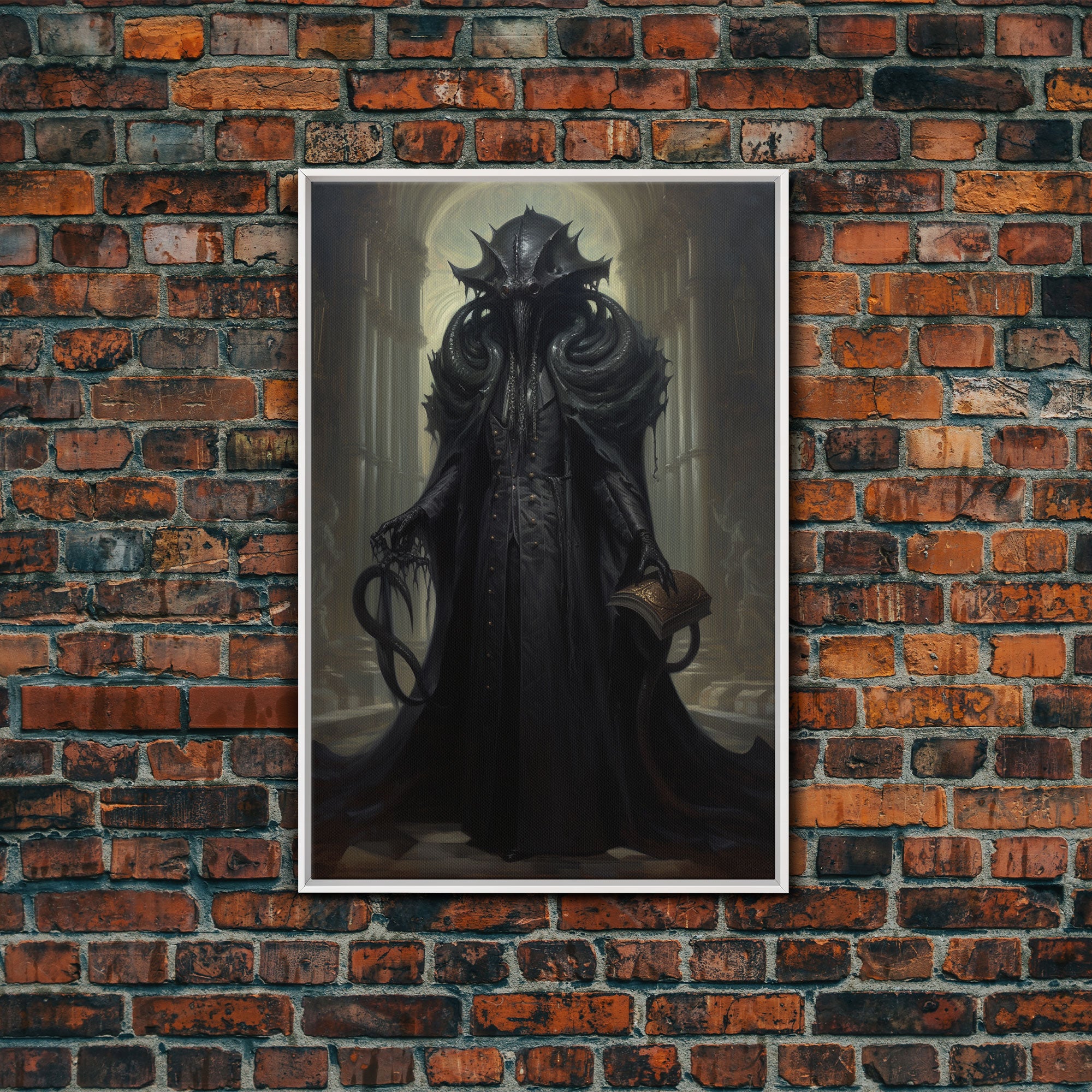 Victorian Portrait of Cthulhu, Gothic Art, Framed Canvas Print, Halloween Decor, The Gentleman Cthulhu, Goth Art