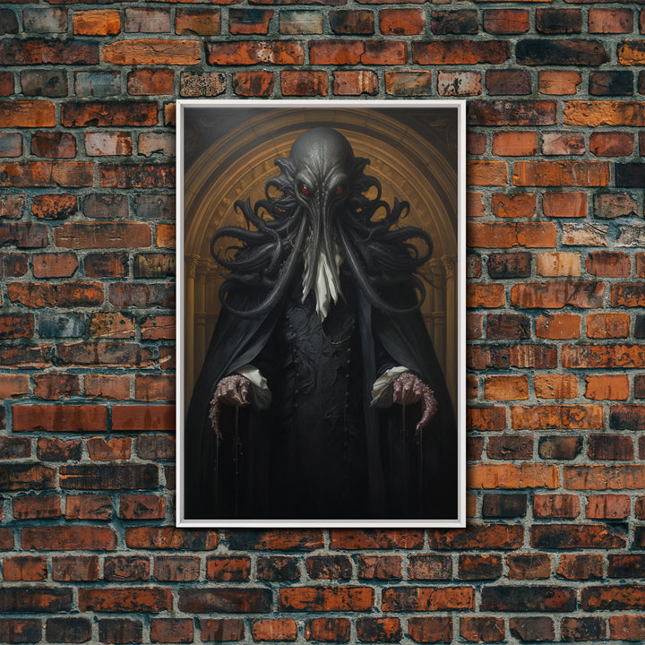 Victorian Portrait of Cthulhu, Gothic Art, Framed Canvas Print, Halloween Decor, The Gentleman Cthulhu, Goth Art