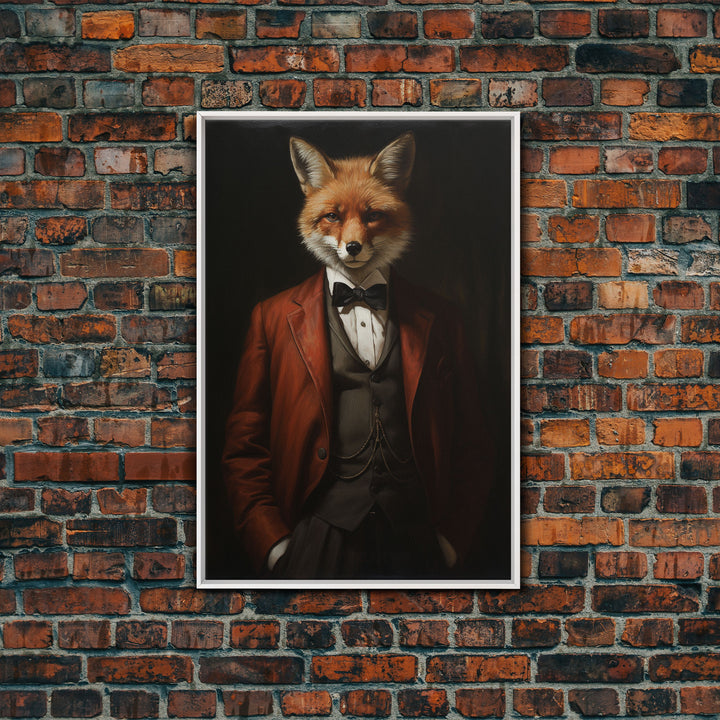 The Victorian Business Fox, Framed Canvas or Canvas Print, Halloween Decor, Dark Academia, Funny Halloween Decorations