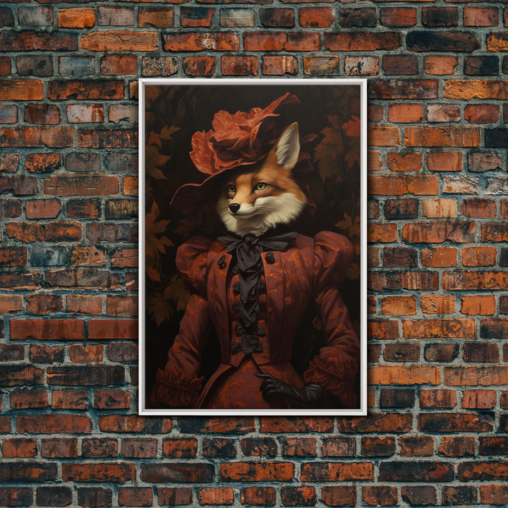 Victorian Lady Fox, Framed Canvas or Canvas Print, Halloween Decor, Dark Academia, Funny Halloween Decorations