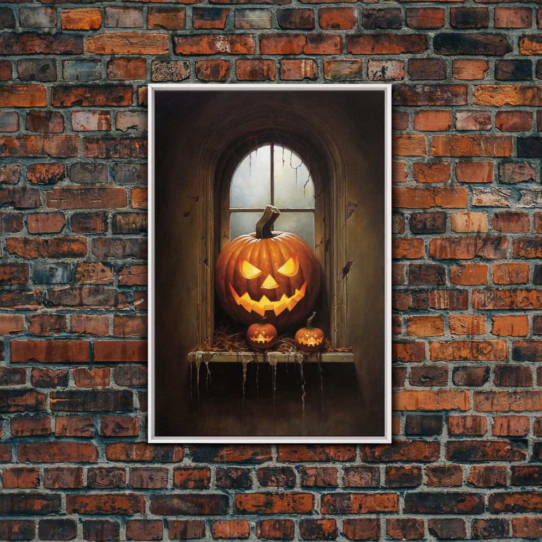 Jack O Lantern In The Window, Trick or Treat, Halloween Print, Art Canvas Print, Halloween Decor, Halloween Art, Spooky Halloween Decoration