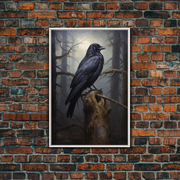 The Raven, Cool Halloween Art, Framed Canvas Print, Dark Wall Art, Dark Academia, Goth Art, Hallowen Wall Decoration