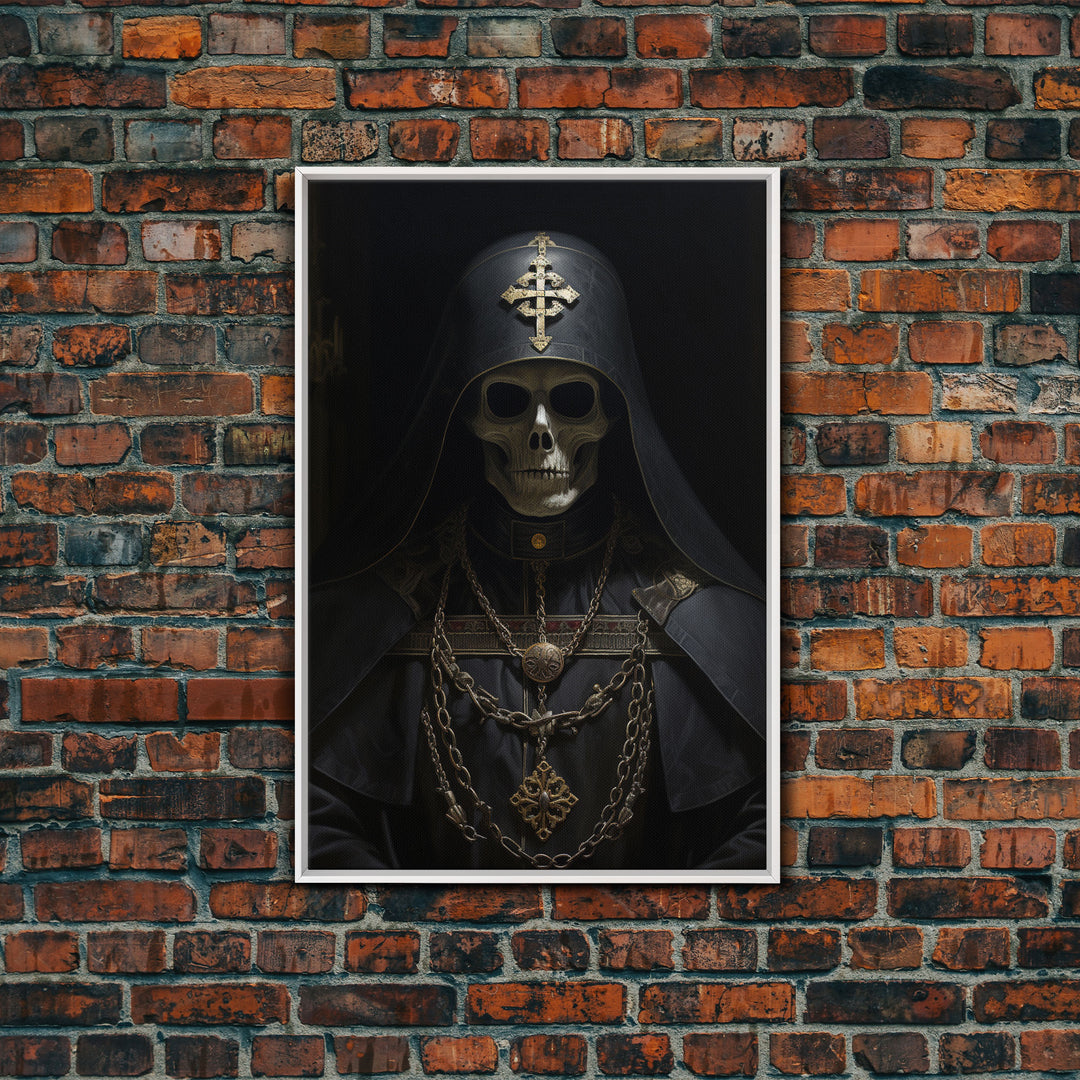 The Preacher, Gothic Skeleton Priest, Spooky Halloween Wall Art, Canvas Print, Framed Halloween Canvas Print, Dark Academia, Goth Art