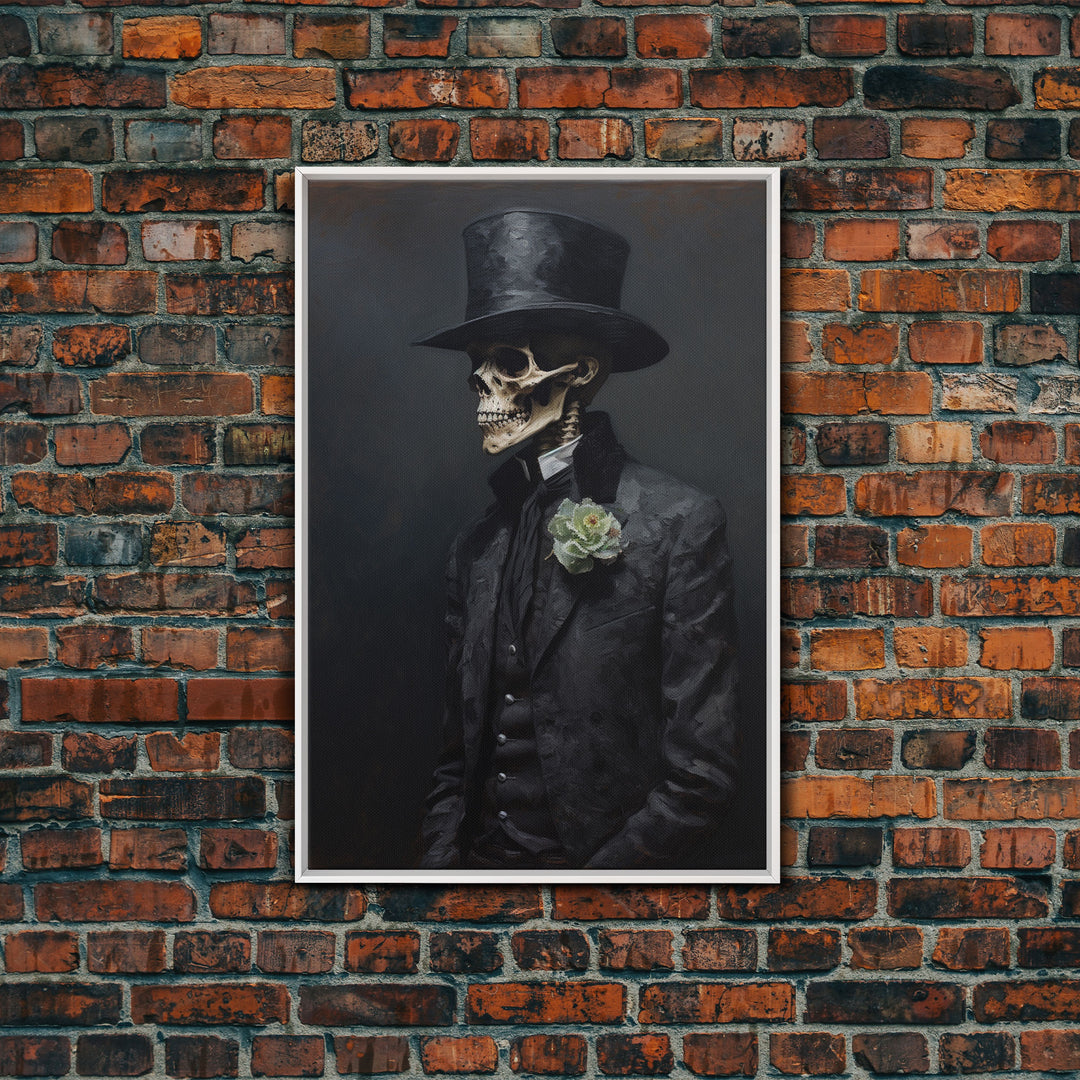 The Dapper Gentleman Skeleton, Spooky Halloween Wall Art, Canvas Print, Framed Halloween Canvas Print, Dark Academia, Goth Art