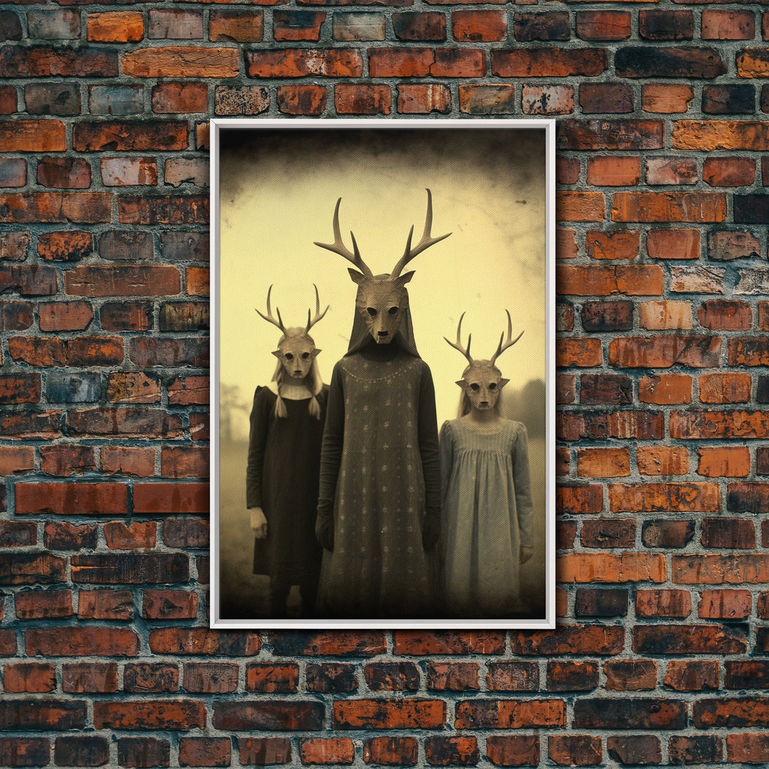 The Cult Of The Deer, Creepy Halloween Wall Art, Framed Canvas Print, Occult Art, Dark Academia, Creepy Photography