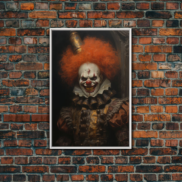 Scary Victorian Clown, Coulrophobia, Framed Canvas Print, Victorian Gothic Halloween Art, Oddities and Curiosities, Halloween Decoration