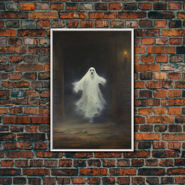 The Haunted Library, Spooky Gothic Victorian Ghost, Halloween Decor, Framed Canvas Print, Halloween Canvas Art