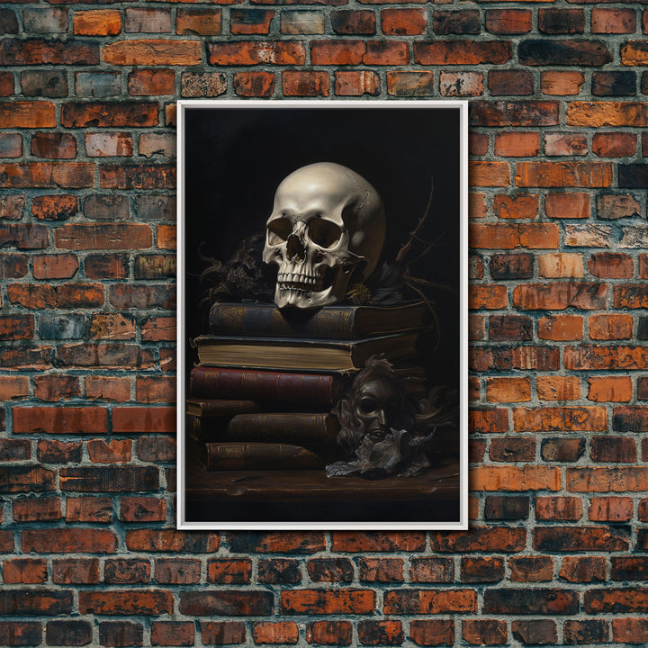 The Witch's Library, Dark Academia, Skull Art, Framed Canvas Print, Halloween Canvas Art, Spooky Goth Art, Victorian Horror Decor