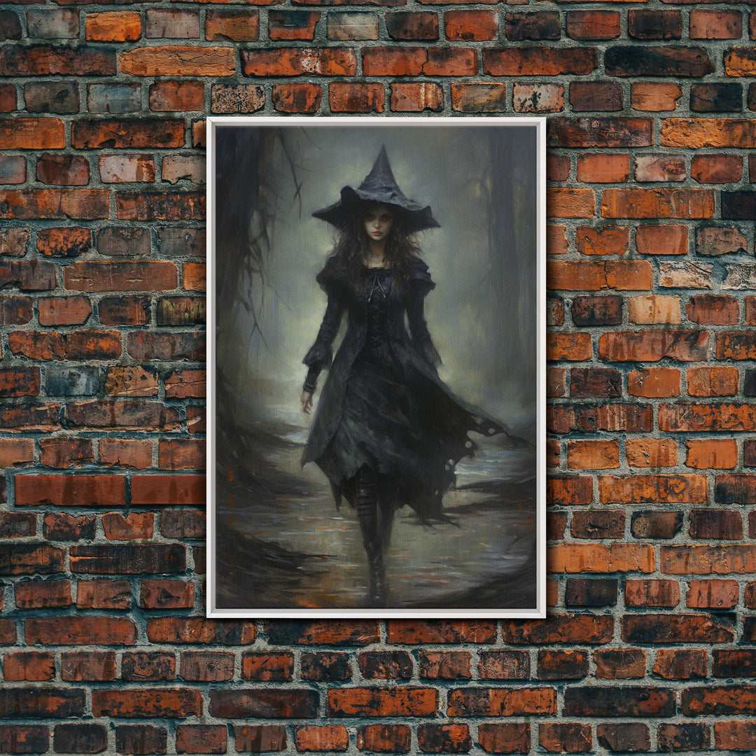 The Witch, Witch Decor, Halloween Witch, Framed Canvas, Retro Hallowen Wall Art, Halloween Canvas, Witch Painting, Gothic Victorian Art