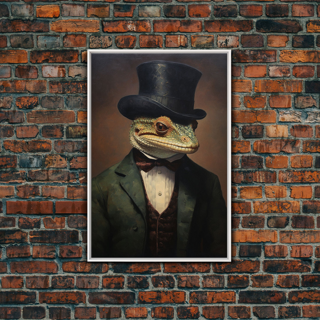 Dark Academia Victorian Gecko Art, Framed Canvas Print or Canvas, Halloween Art, Spooky Decor, Halloween Decoration