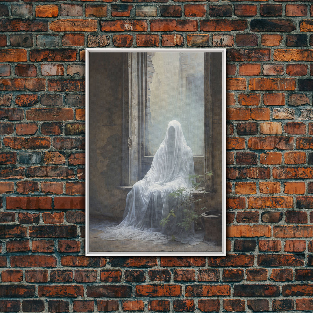 The Haunting, Ghost In The Window, Halloween Decor, Framed Canvas Print