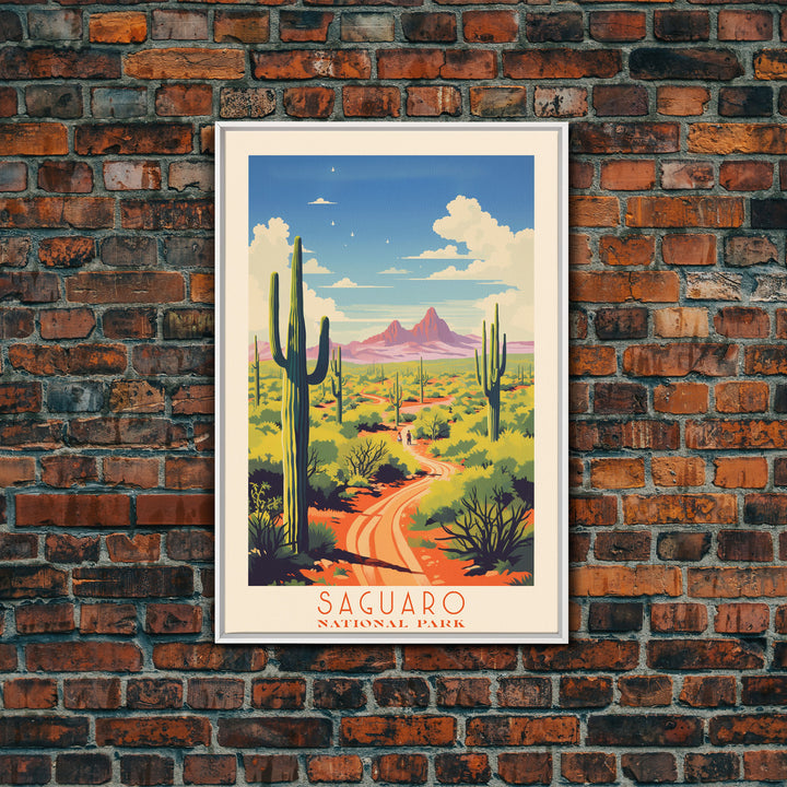 Saguaro National Park, Arizona Travel Art, National Park Print, Minimalist Travel Art, Midcentury Modern Retro Style Landscape