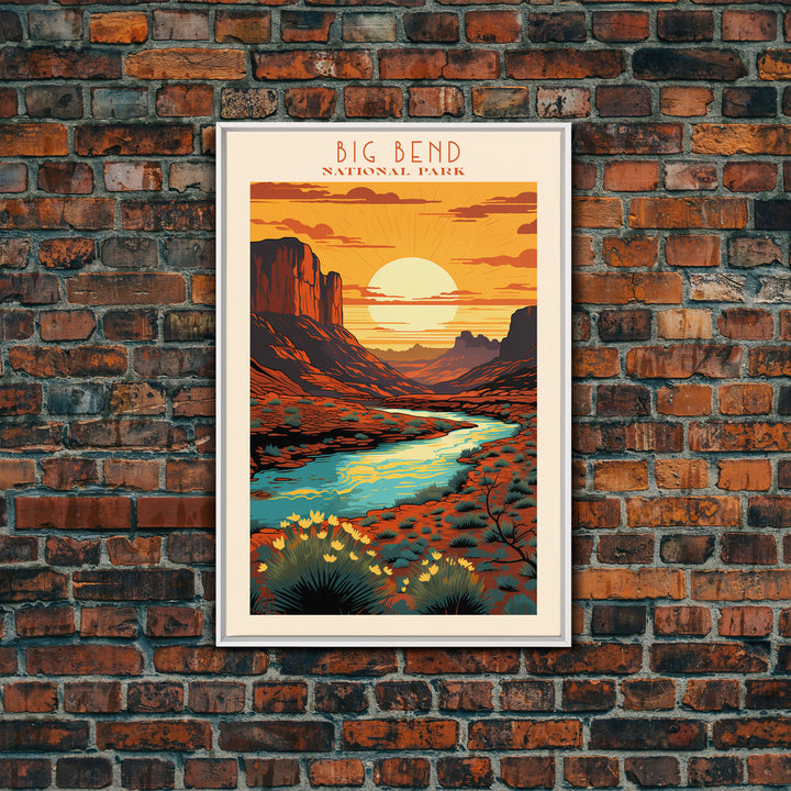 Big Bend National Park, Framed Wall Art Canvas Print, Travel Poster, Texas Travel Art, Roadtrip Decor, Cool Art, Retro State Park Art