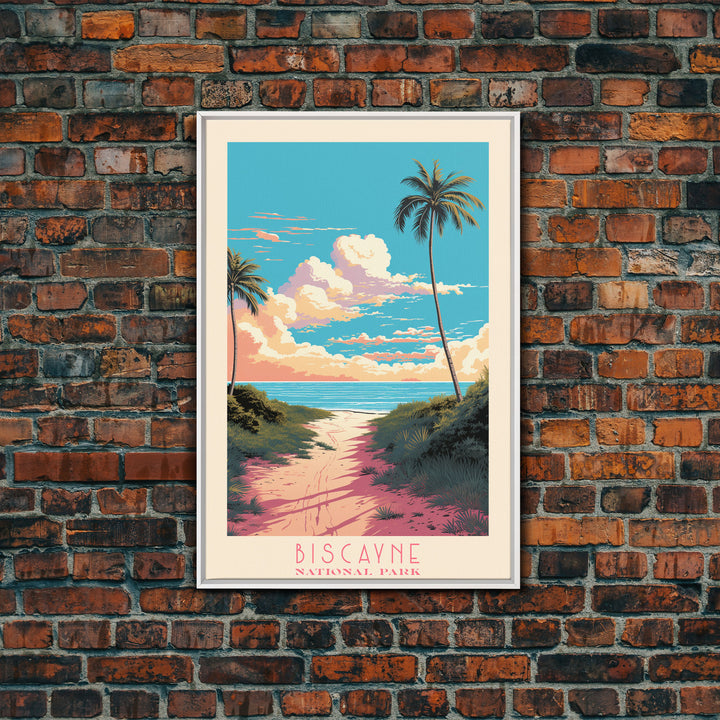 Biscayne National Park, Framed Wall Art Canvas Print, Travel Poster, Florida Travel Art, Roadtrip Decor, Cool Art, Retro State Park Art