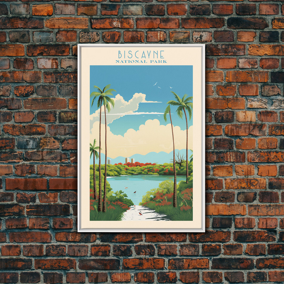 Biscayne National Park, Framed Wall Art Canvas Print, Travel Poster, Florida Travel Art, Roadtrip Decor, Cool Art, Retro State Park Art