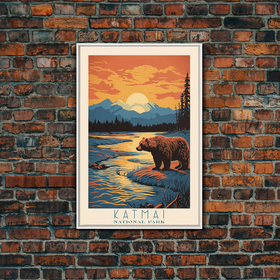 Katmai National Park Alaska Travel Art, National Park Print, Minimalist Travel Art, Midcentury Modern Style Landscape Painting