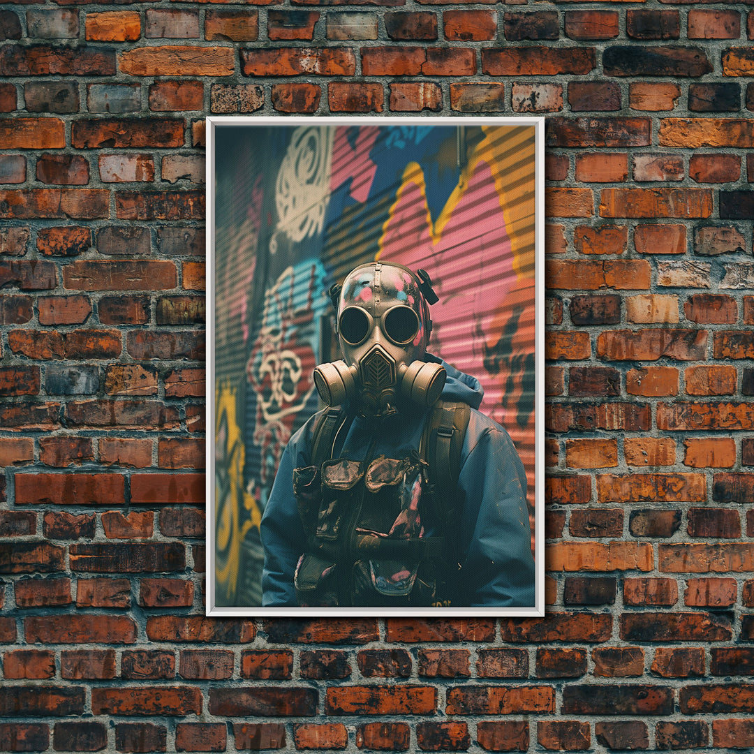 Gas Mask, Urban Wall Art, Graffiti, Canvas Print, Wall Hanging, Portrait Art, Bedroom Prints, Modern Home Decor, Dorm Room Art, RV Decor