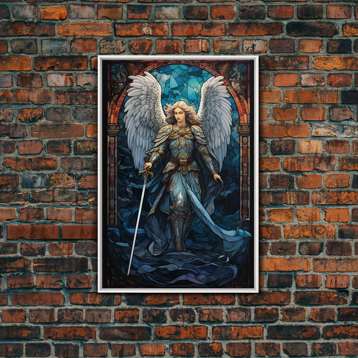 Angel, Angel Warrior, Fantasy Art, Canvas Print, Wall Hanging, Portrait Art, Stained Glass Art, Christian Wall Decor, Country Wall Art