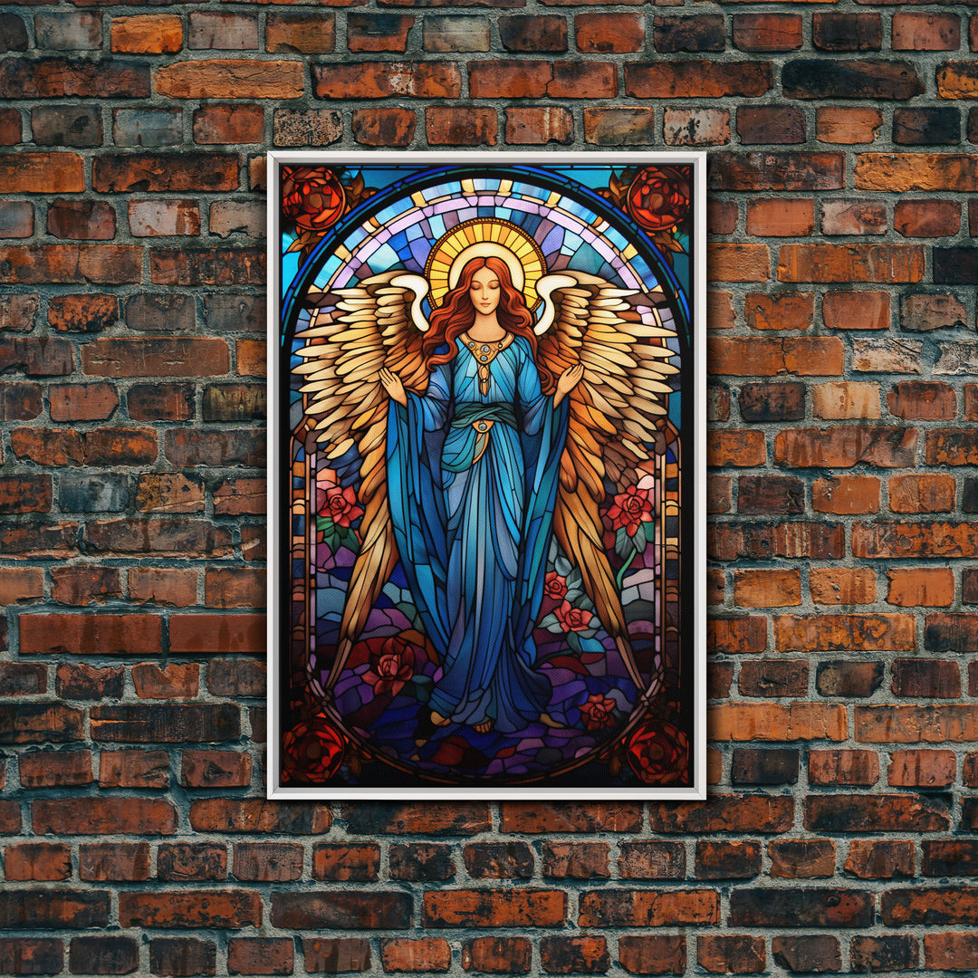 Angel, Fantasy Artwork Canvas Print, Wall Hanging, Portrait Art, Stained Glass Art, Mystical Wall Art, Tiny House Decor, Gift For Women