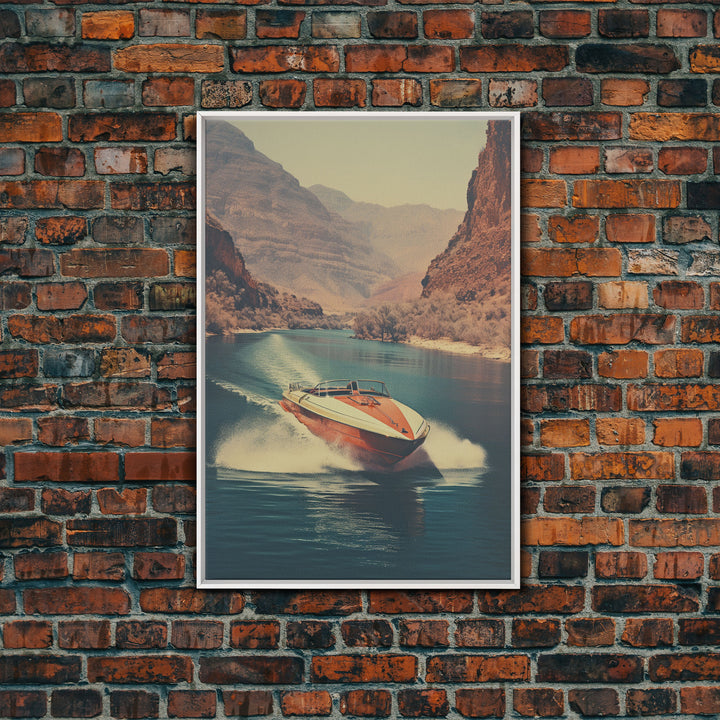 Vintage Photography Print, Speed Boat In The Grand Canyon, Framed Canvas Print, Nautical Art, 1950s/1960s Photography