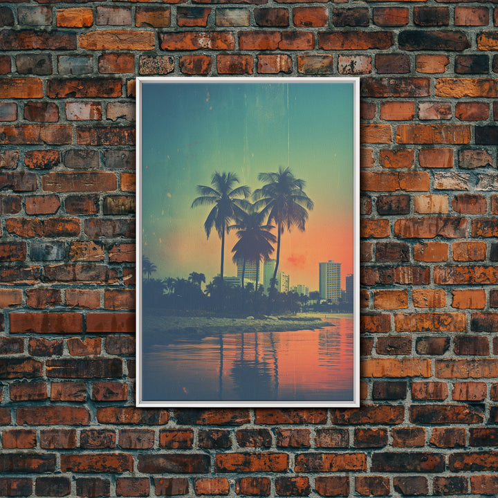 Palm Tree Wall Art, Cityscape Art, Sunset, Canvas Print, Wall Hanging, Portrait Art, Realtor Closing Gift, Bedroom Prints , Farmhouse Art