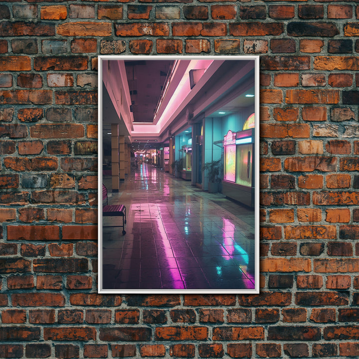 Photo Of A 1980s Mall, Framed Canvas Print, Liminal Spaces, Vaporwave Aesthetic Wall Art, Game Room Decor