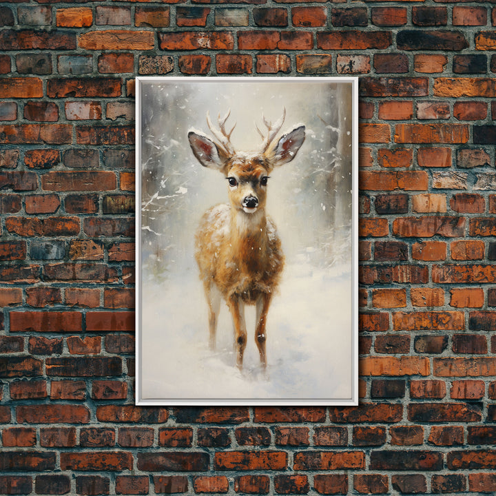 Cute Buck Wearing A Santa Hat, Christmas Decor, Woodland Animals, Christmas Wall Art, Winter Decor, Holiday Decor, Seasonal Decor, Cute Deer