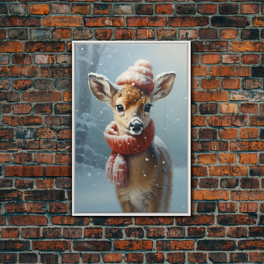 Cute Christmas Deer - Farmhouse Christmas Decor - Fawn Dressed For Christmas - Xmas Decor - Christmas Wall Art- Holiday Decorations