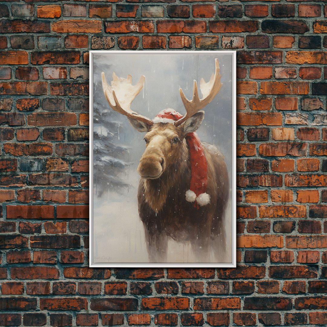 Silly Moose Dressed For Christmas, Christmas Art, Christmas Decor, Christmas Wall Art, Farmhouse Christmas, Vintage Christmas