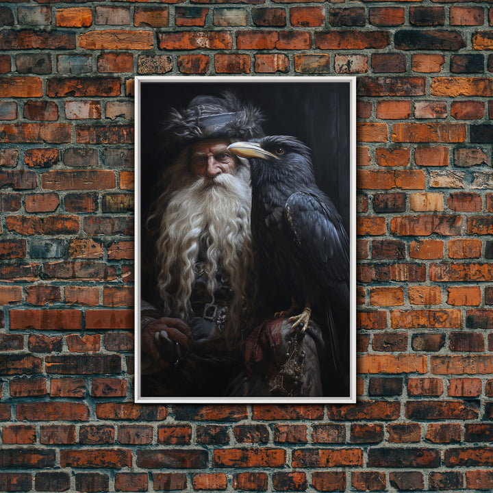 Gothic Santa and his Raven, Framed Canvas Print, Christmas Decor, Farmhouse Christmas, Gothic Christmas, Santa Art Print, Crow Print