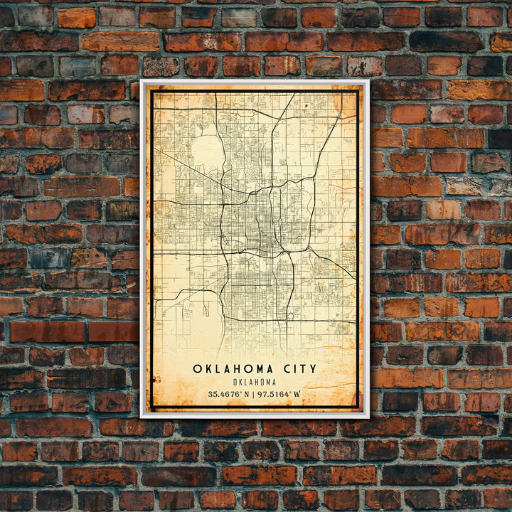 Oklahoma City Vintage Map Print, Oklahoma Map, Oklahoma State Map Art, Oklahoma City Road Map Poster, Vintage Map Gift, Road Trip Art