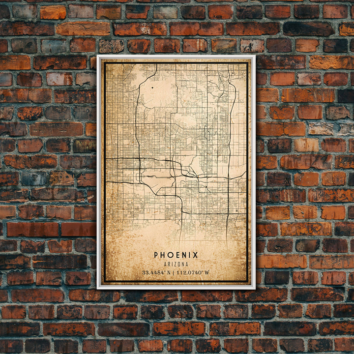 Phoenix Arizona Street Map, Framed Canvas Art, Arizona United States Road Map Wall Art, Office Wall Art, Wall Decor for Office