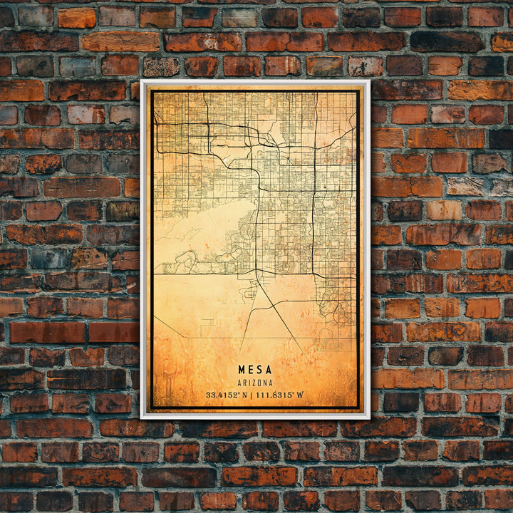 Mesa Arizona United States map print poster or Framed canvas | Arizona United States road map print poster canvas, distressed map art