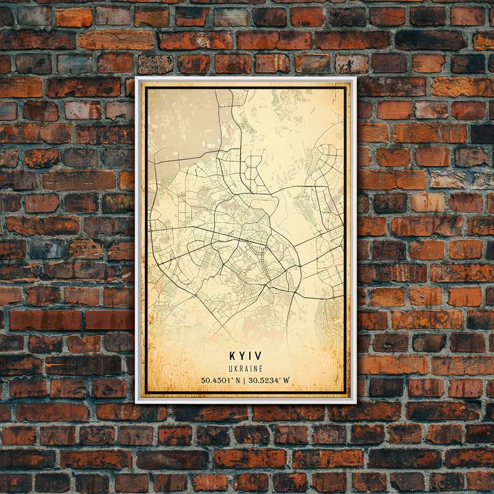 Old Kyiv Ukraine City Map Wall Art Canvas Print, Vintage Style Kyiv Map, Framed Wall Art, Cool Kyiv Ukraine Wall Art, Office Art