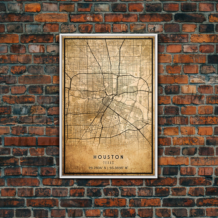 Distressed Houston map print poster canvas print, framed road map art, Texas map print poster canvas, Houston city map print poster canvas