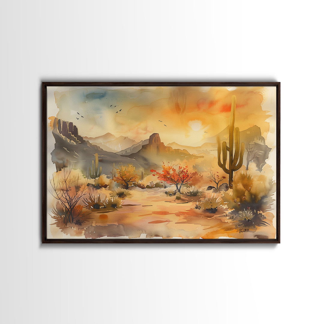 Southwestern Farmhouse Decor, Desert Watercolor Painting Canvas Print or Metal Wall Art, Home Decor, Above Bed Art, Above Sofa Decor