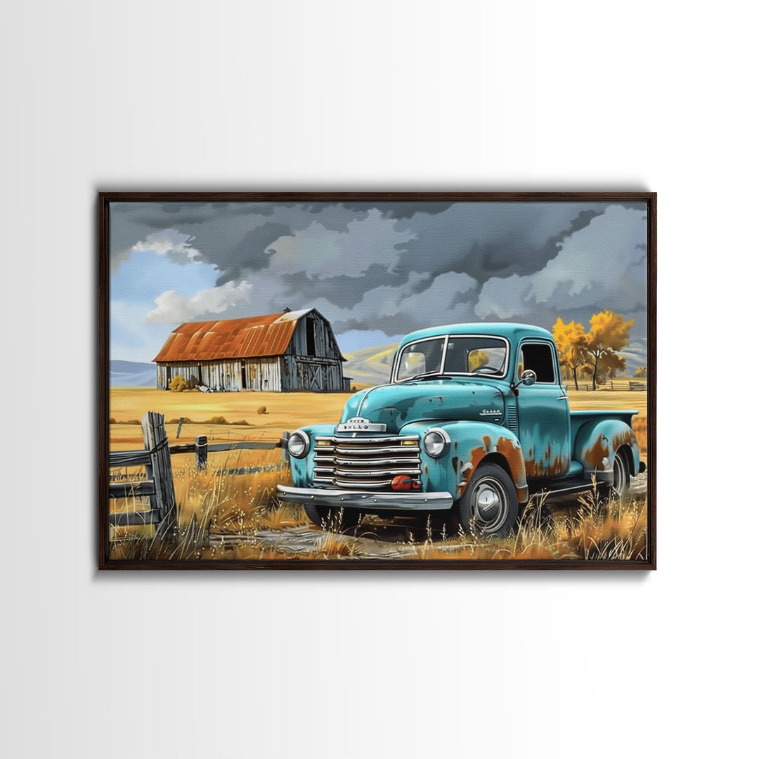 The Old Truck, Farmhouse Decor, Rusty Vintage Truck Painting, Southwestern Boho Minimalist Decor, Country Art, Living Room Wall Art