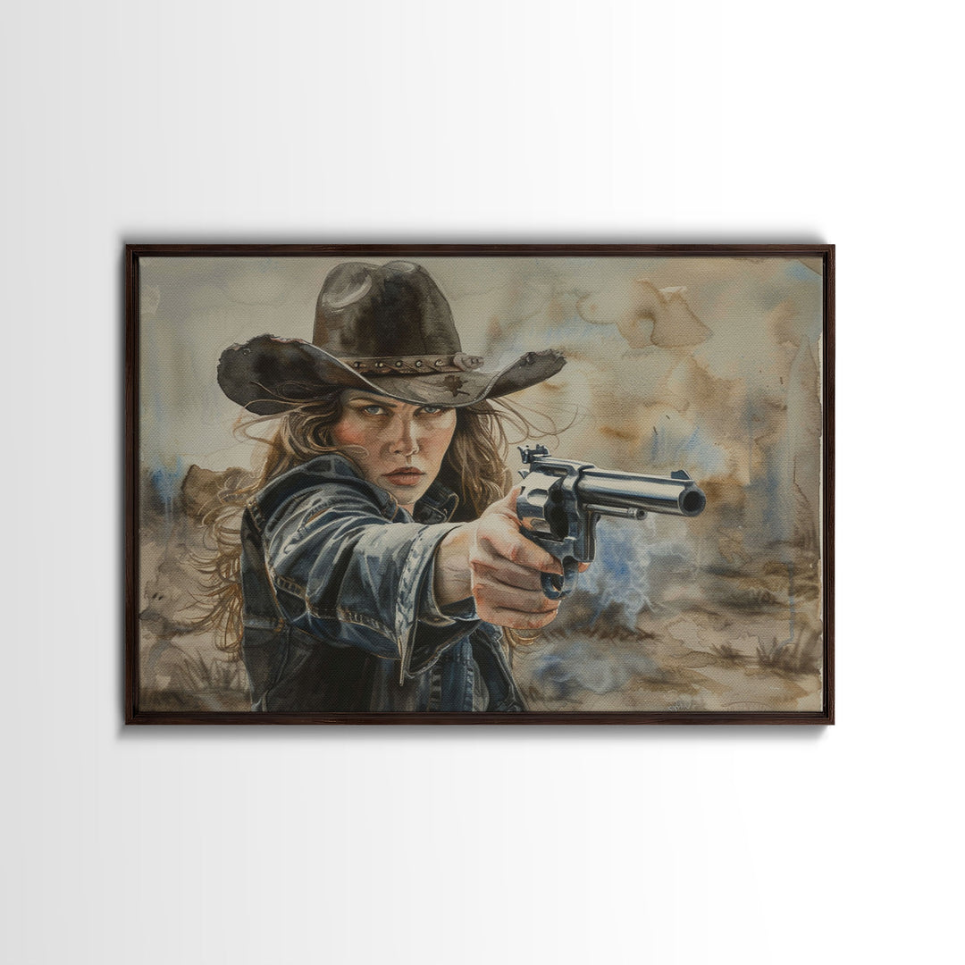 The Outlaw Framed Canvas Print, Wild West Cowgirl Art, Kitsch Decor, Minimalist Boho Wall Art Print, Western Decor For Her