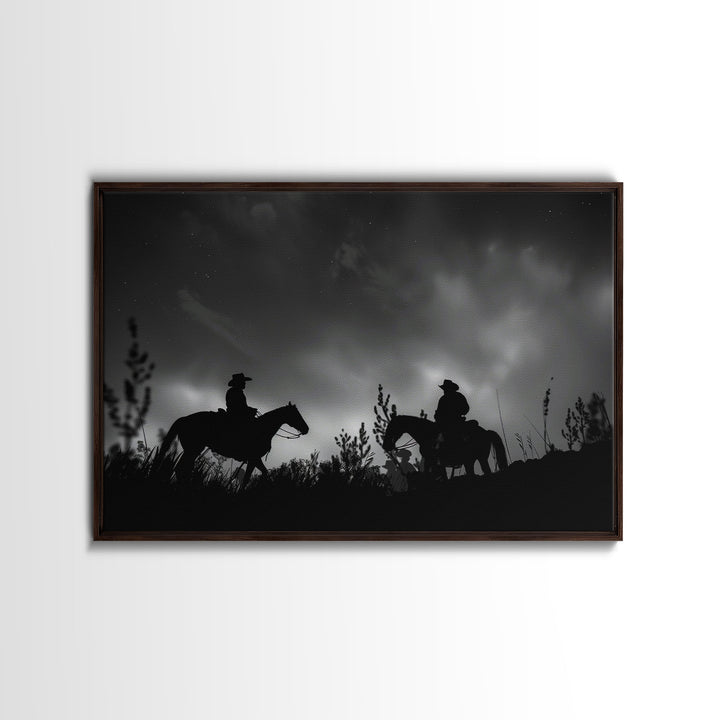 The Dawn Riders, Premium Framed Canvas, Black and White Cowboy Photography Print, Western Decor, Wild West Art, Farmhouse Wall Art