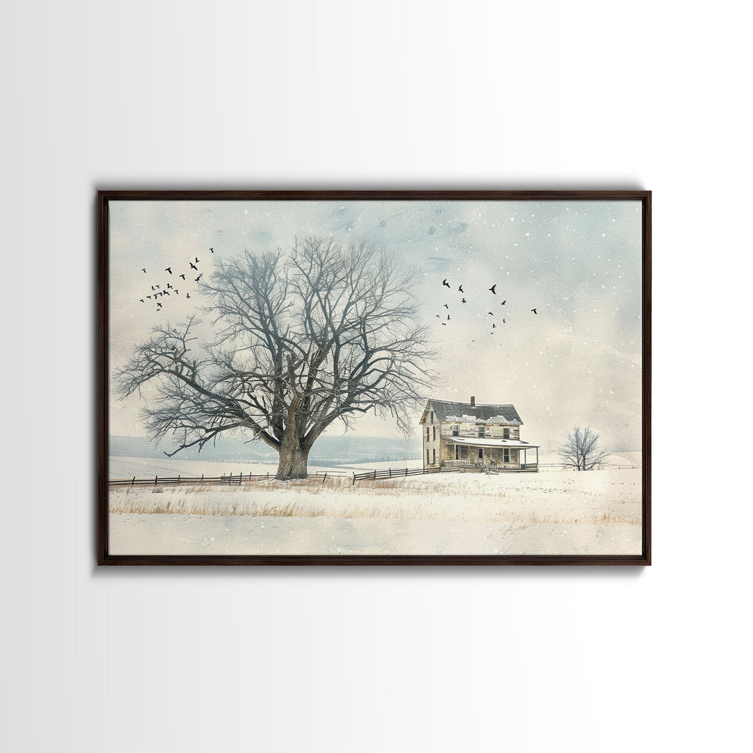 Winter On The Farm Framed Canvas Print | Living Room Art | Rustic Art | Farmhouse Wall Art | Art | Wall Decor | Large Wall Art