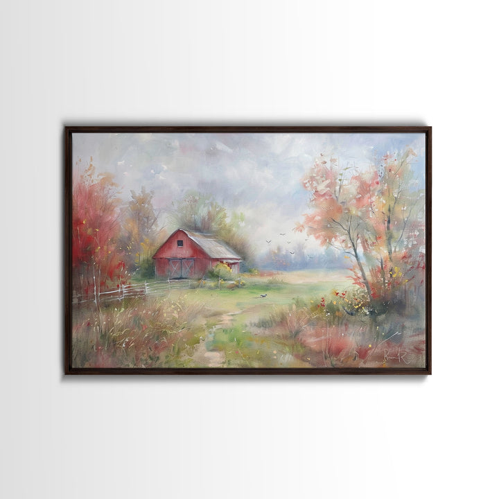 Cottage Core Farmhouse Wall Art, Original Art Watercolor Painting Print Of An Old Red Barn, Primitive Art, Above Bed Art, Living Room Art