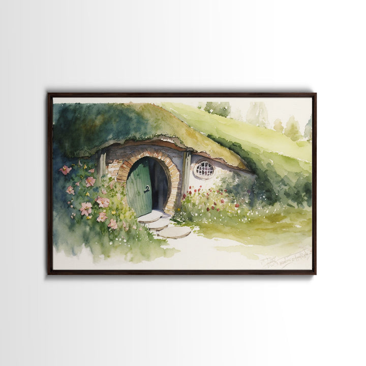 The Shire Oil Painting Print, Framed Wall Art, Hobbitcore Decor, Hobbit Hole Landscape Painting Print, Rings, Fantasy Painting