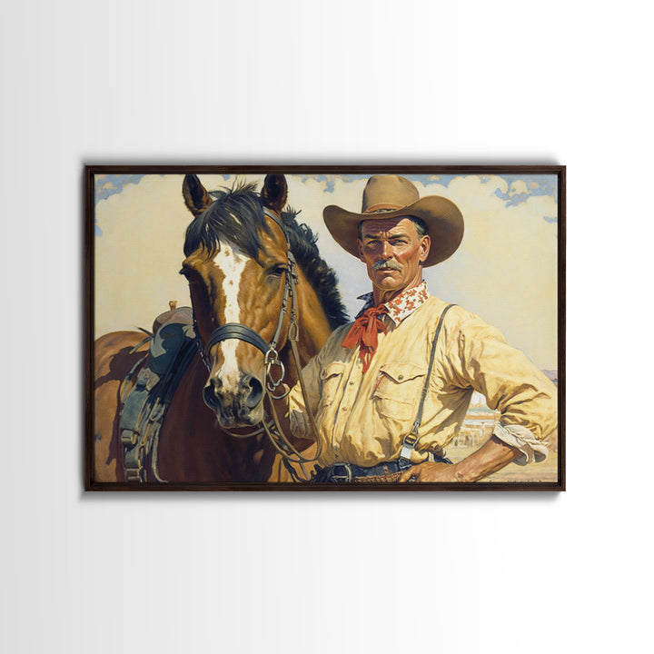 Wild West Cowboy Art, Framed Canvas Print, Cowboy Art Print, Western Art Print, Western Cowboy Gift, Retro Cowboy Decor, Western Cowboy