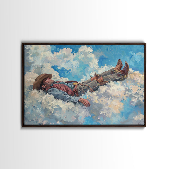 The Heavenly Cowboy | Framed Canvas Print or Metal Art | Wild West Decor | Cottagecore | Southwestern Art Home Decor, Farmhouse Western Art