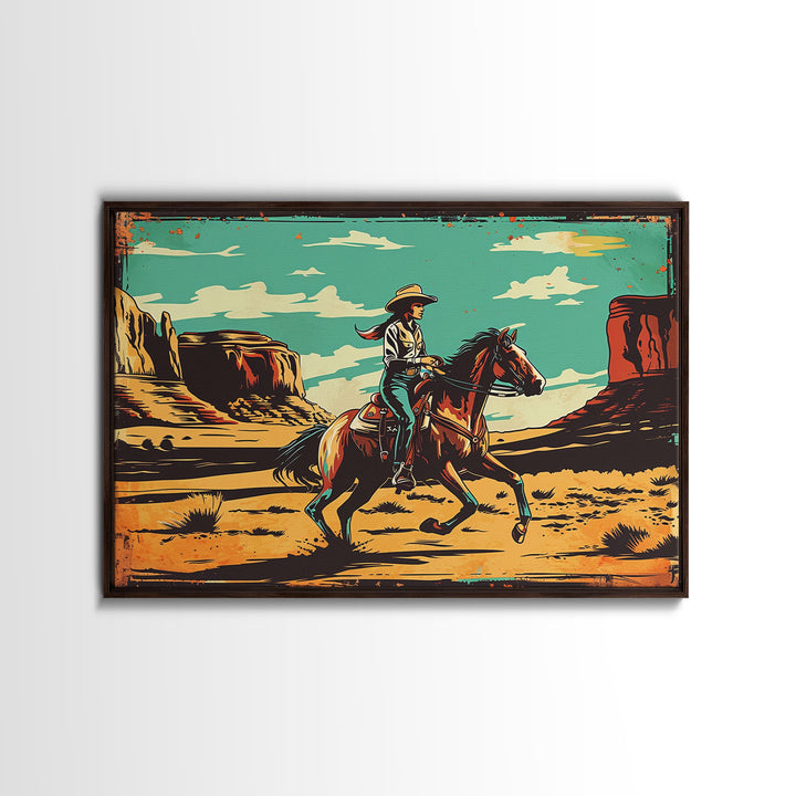 Western Decor Cowgirl Print, Wood Framed Canvas Print, Western Pop Art, Colorful Wall Decor, Gift For Her, Home Decor, Southwest Decor