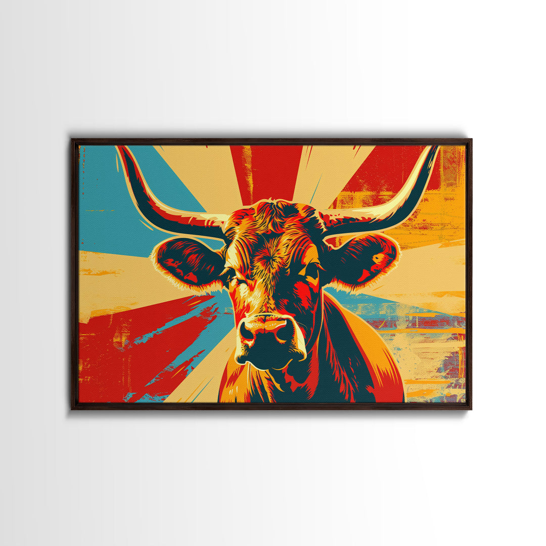 Texas Longhorn Cow Wall Art, Cow Print, Cow Wallhanging, Farmhouse Decor, Country Western Decor, Cow Lover Gift, Framed Canvas Print