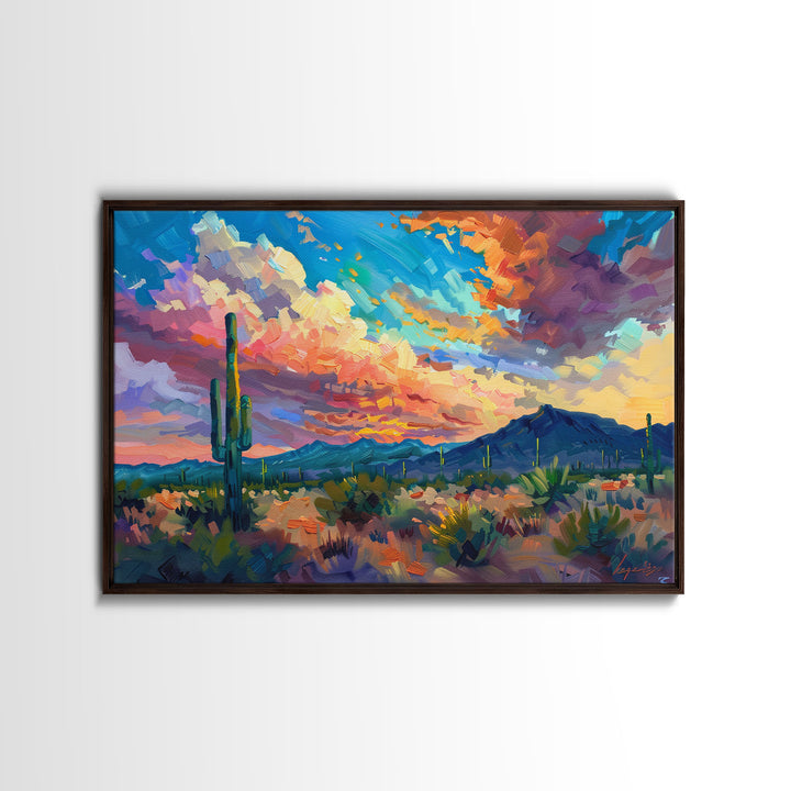 Saguaro Cactus Pop Art Oil Painting Canvas Print, Sedona Arizona, Grand Canyon Painting, Desert Landscape, Southwestern Decor, Kitsch Art