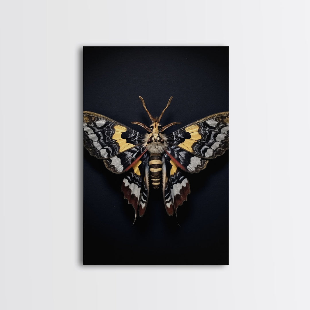 Framed Death Head Moth Canvas Print, Acherontia, Taxidermy Art, Dried Butterfly Print, Bug Wall Art Hanging Decor, Goth Art, Halloween Art