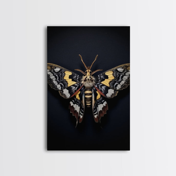 Framed Death Head Moth Canvas Print, Acherontia, Taxidermy Art, Dried Butterfly Print, Bug Wall Art Hanging Decor, Goth Art, Halloween Art